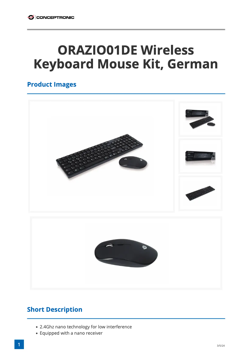 Page n°1 - Fiche technique Conceptronic ORAZIO01DE