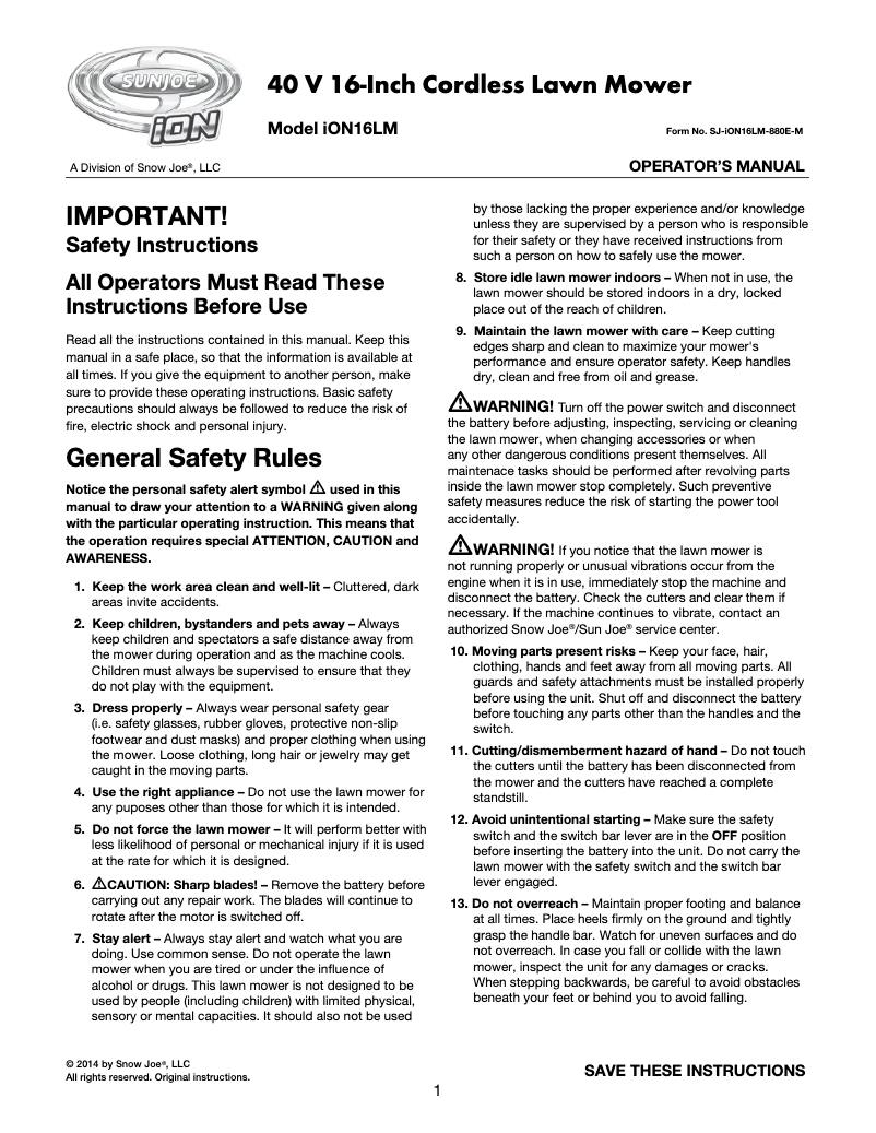 Image de la première page du manuel de l'appareil ION16LM