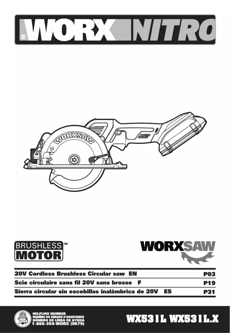 Page 1 de la notice Manuel utilisateur Worx WX531L.9