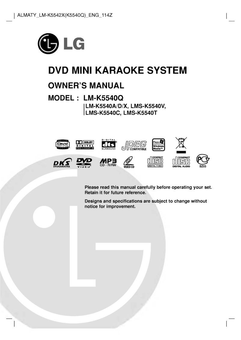 Image de la première page du manuel de l'appareil LM-K5540Q