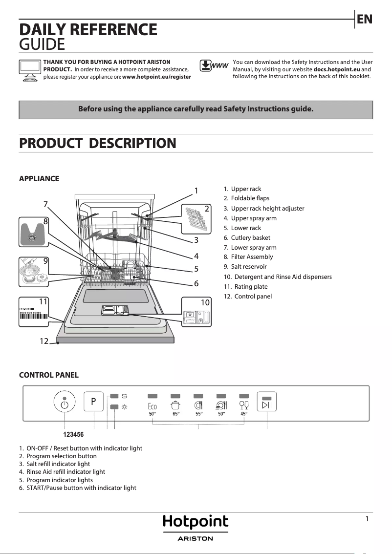 Page 1 de la notice Manuel utilisateur Hotpoint HI 3010