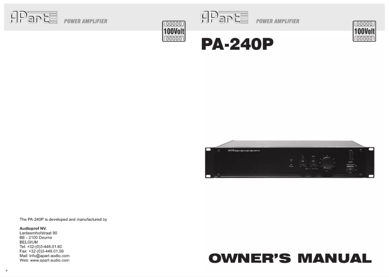 Page n°1 - Manuel utilisateur APart PA240P