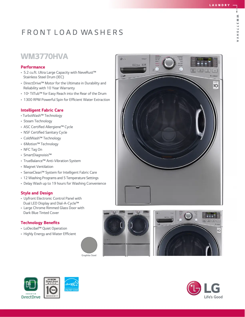 Page 1 de la notice Fiche technique LG WM3770HVA