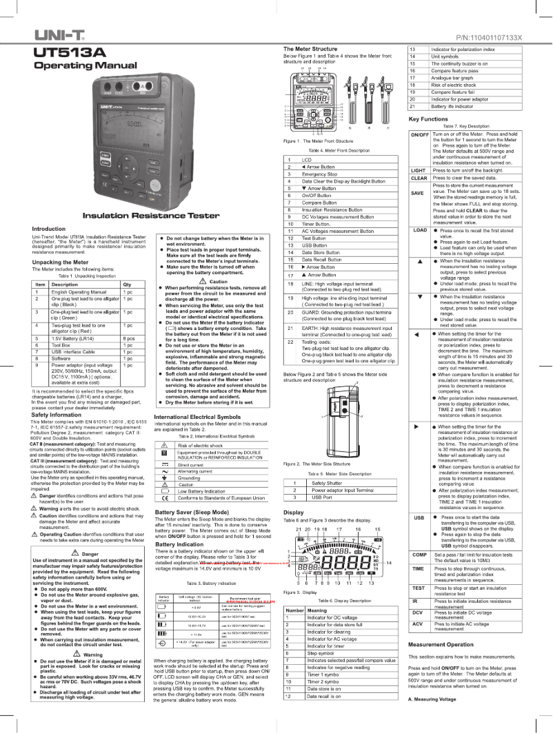 Image de la première page du manuel de l'appareil UT513A