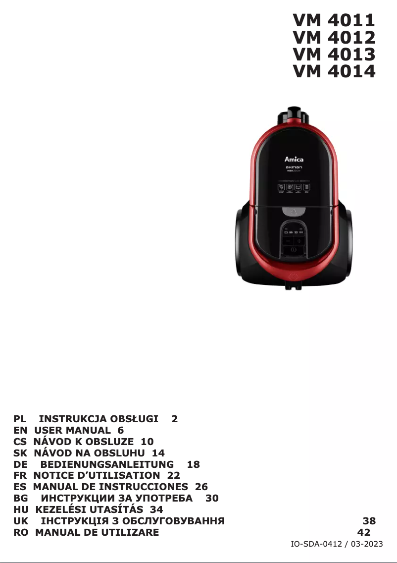 Page n°1 - Manuel utilisateur Amica Akman VM 4014