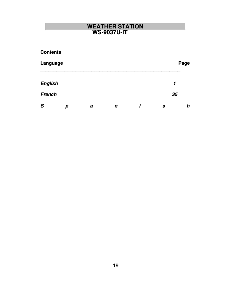 Page n°1 - Manuel utilisateur La Crosse Technology WS-9037U-IT