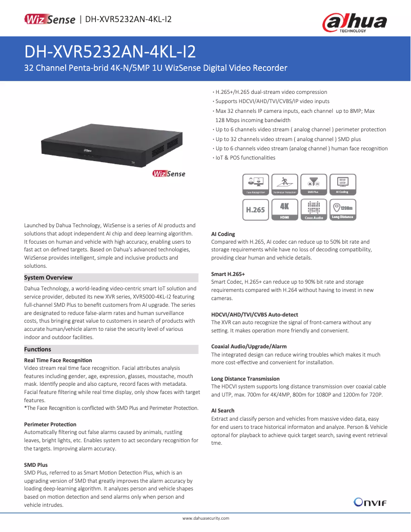 Página 1 del manual Ficha técnica Dahua Technology XVR5232AN-4KL-I2