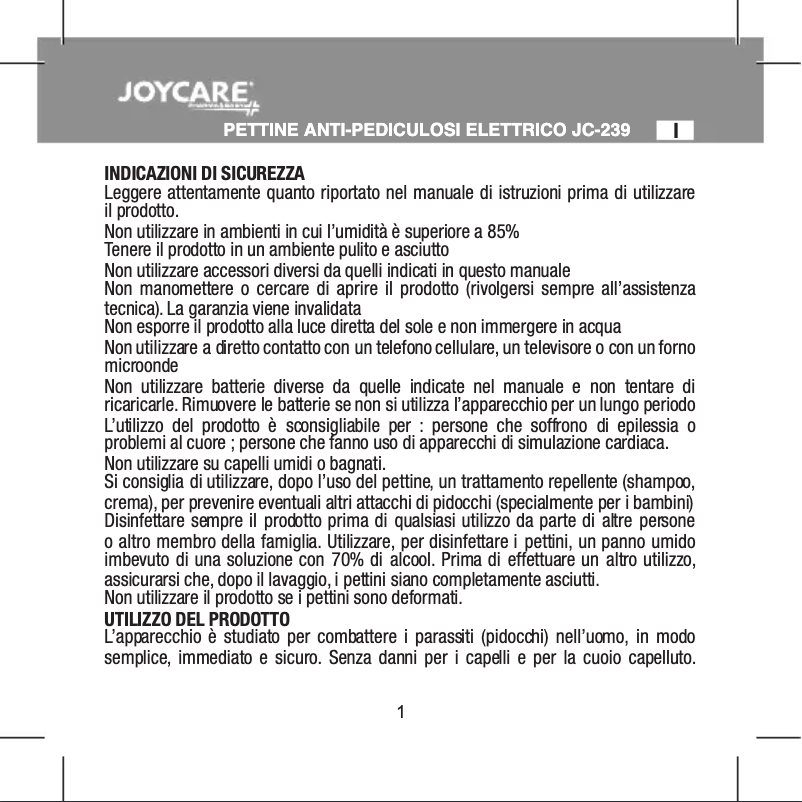 Page 1 de la notice Manuel utilisateur Joycare JC-239
