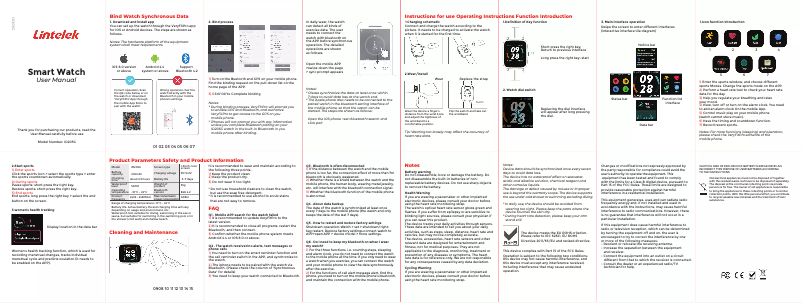 Page n°1 - Manuel utilisateur Lintelek Smart Watch ID205G