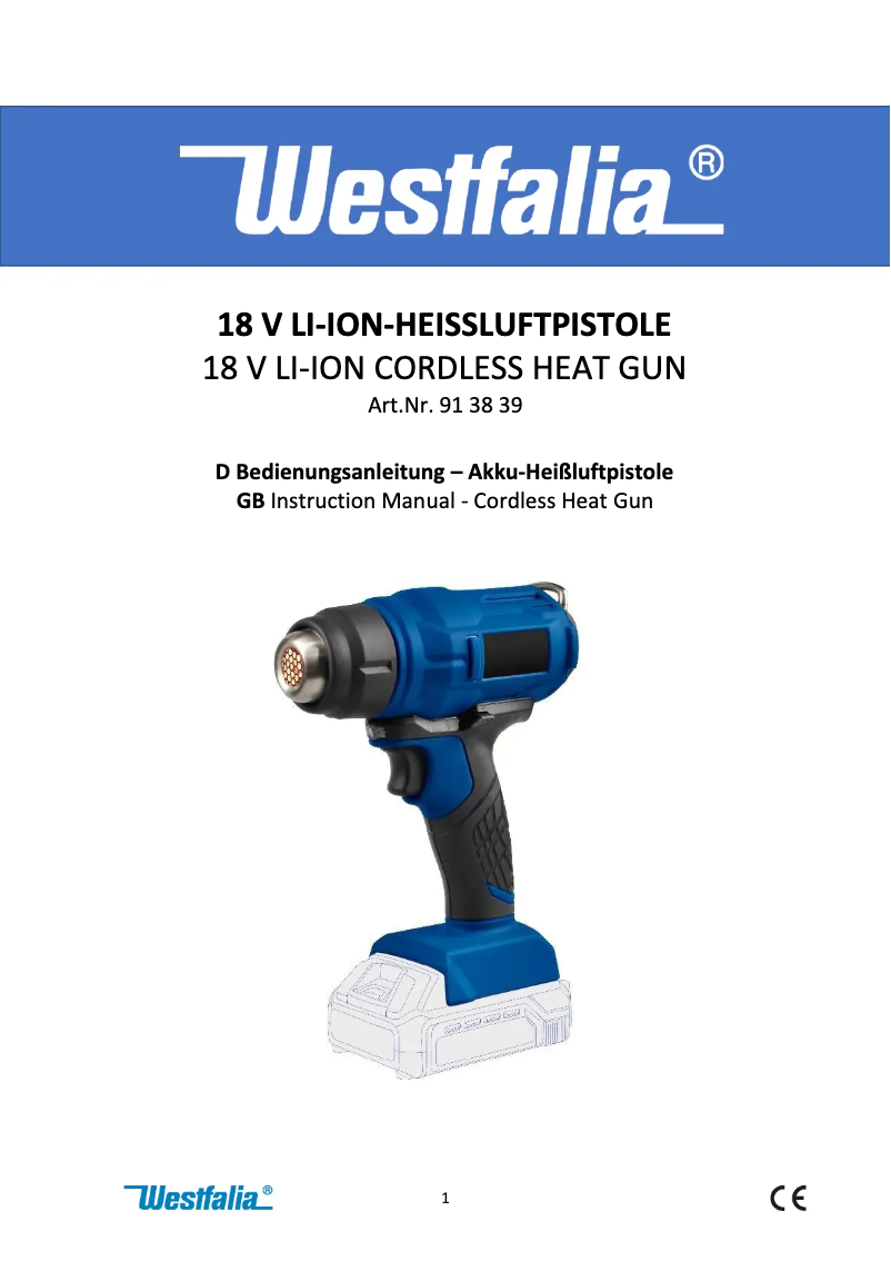 Page n°1 - Manuel utilisateur Westfalia AHP18