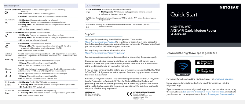 Image de la première page du manuel de l'appareil Nighthawk CAX80