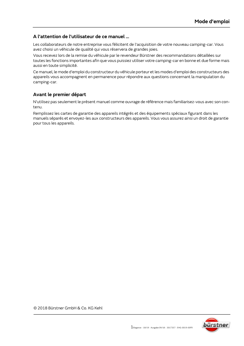 Image de la première page du manuel de l'appareil Elegance (2019)