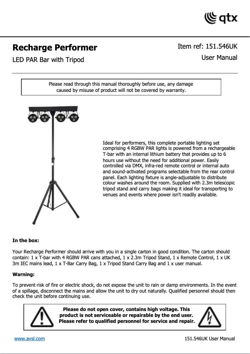 Page 1 de la notice Manuel utilisateur Qtx Recharge Performer