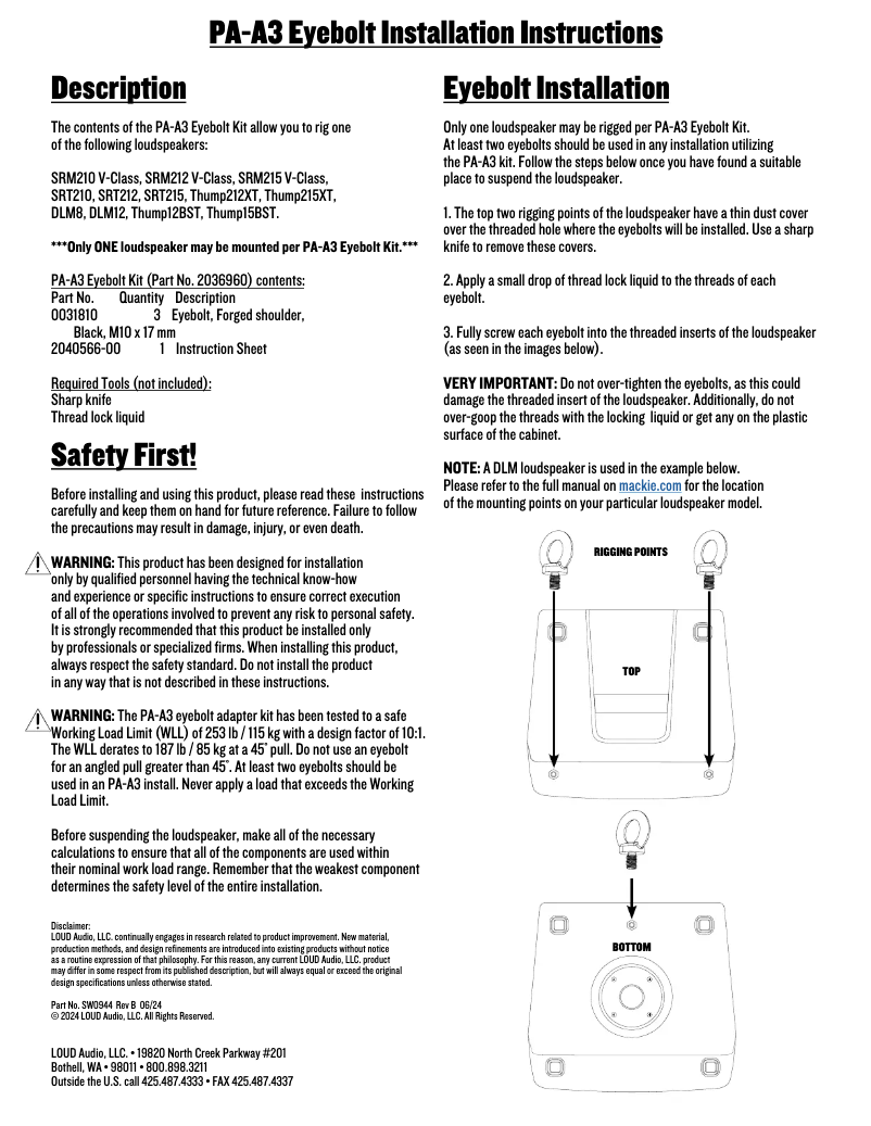 Page n°1 - Guide d'installation Mackie Thump 212XT