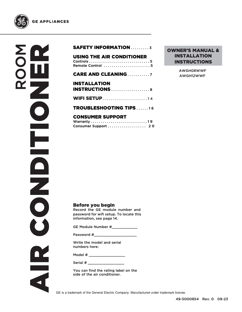 Page n°1 - Manuel utilisateur GE AWGH12WWF