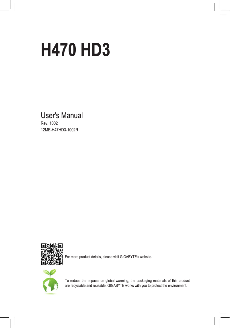 Page 1 de la notice Manuel utilisateur Gigabyte H470 HD3
