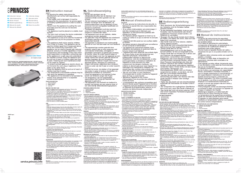 Page 1 de la notice Manuel utilisateur Princess Churros Cake Maker 132401