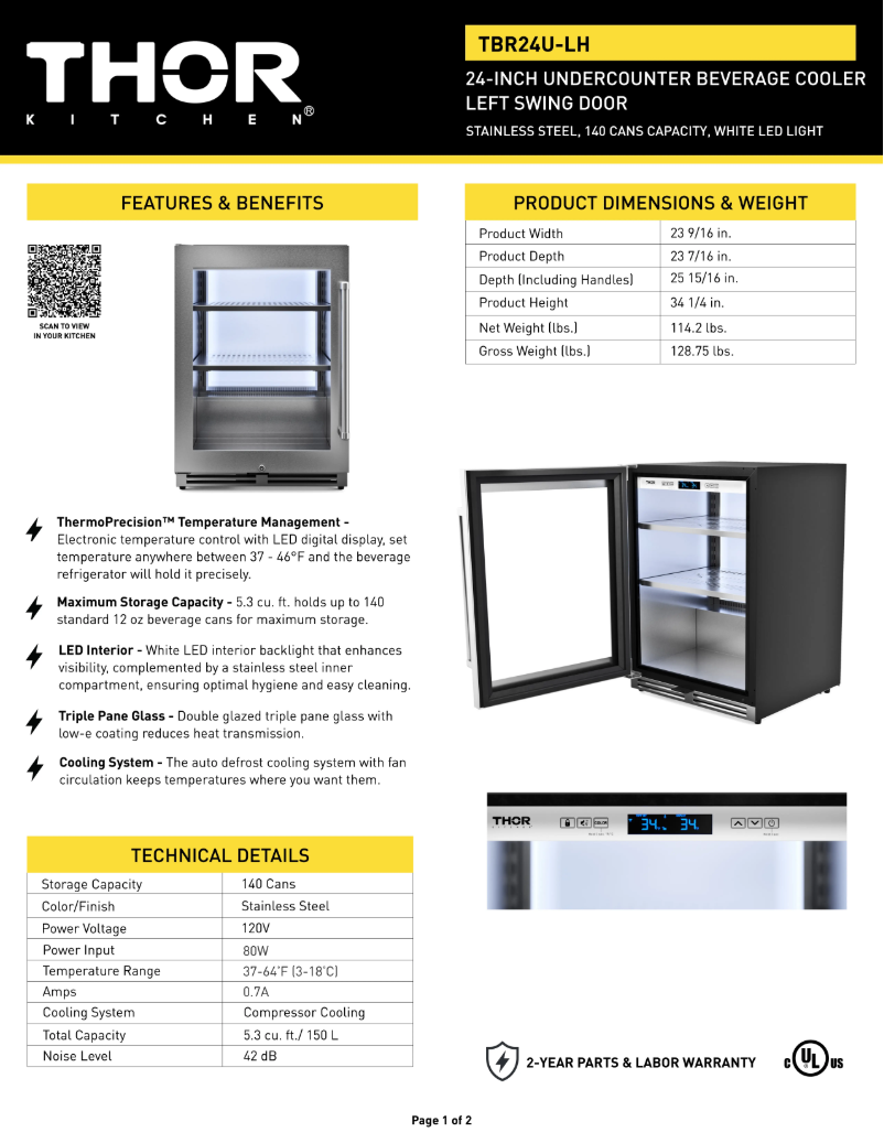 Página 1 del manual Ficha técnica Thor TBR24U-LH