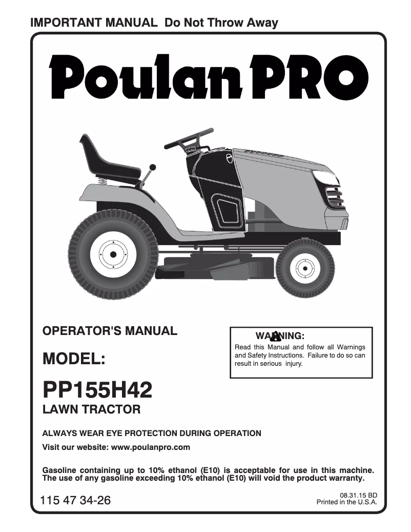 Page n°1 - Manuel utilisateur Poulan PP155H42