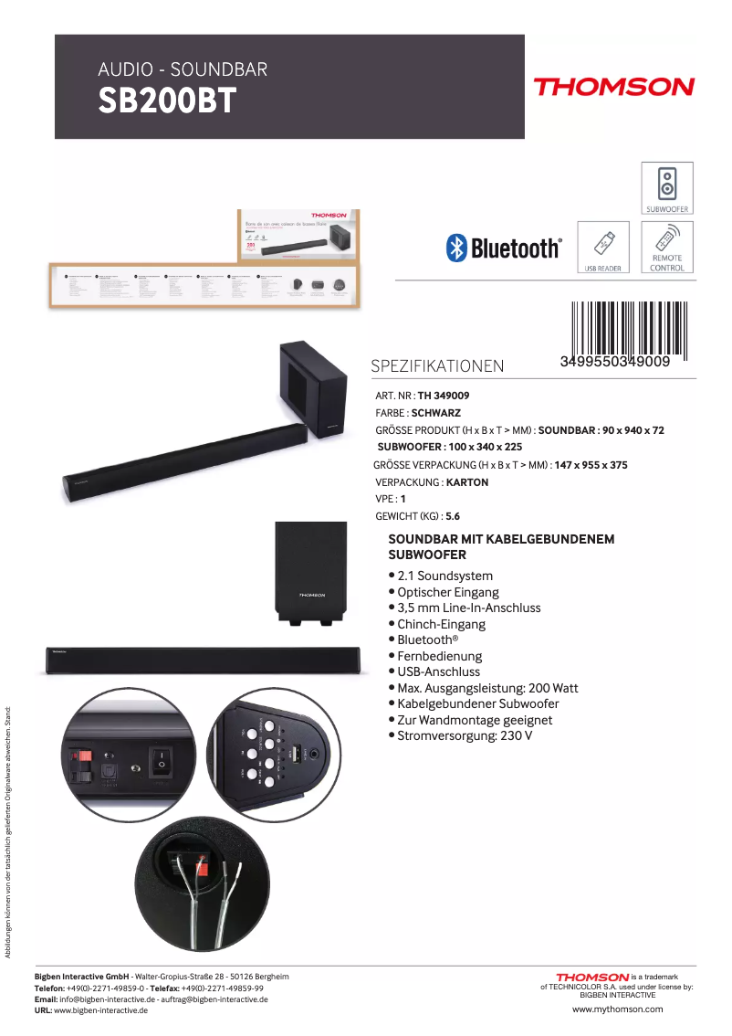 Image de la première page du manuel de l'appareil SB200BT