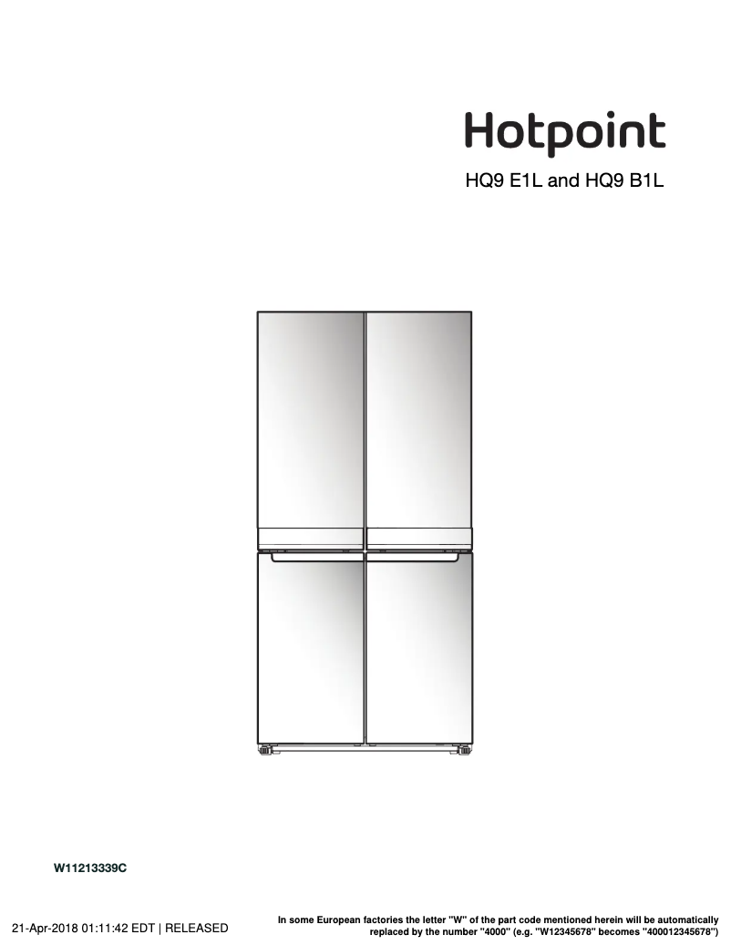Page n°1 - Manuel utilisateur Hotpoint HQ9 E1L