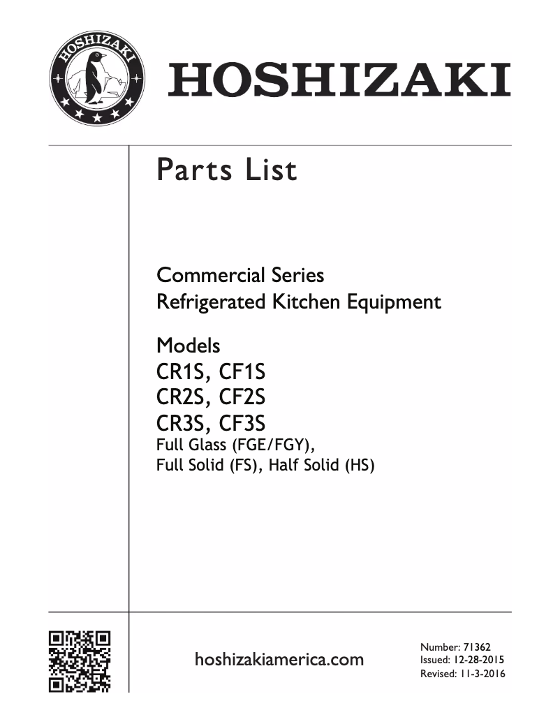 Page n°1 - Manuel utilisateur Hoshizaki Commercial CR1S-HS