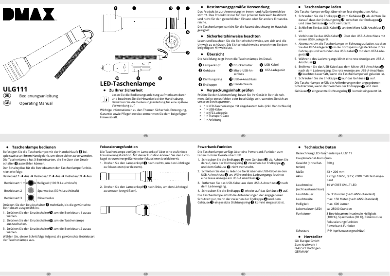Page n°1 - Manuel utilisateur Olympia ULG 111