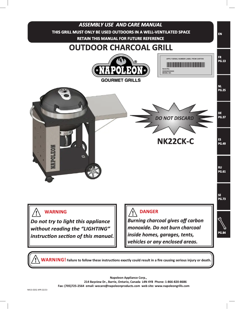 Page 1 de la notice Manuel utilisateur Napoleon NK22CK-C