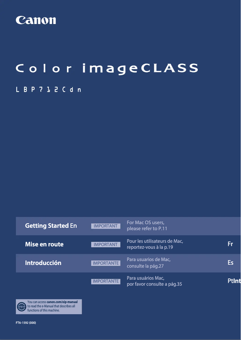 Image de la première page du manuel de l'appareil imageCLASS LBP712Cdn