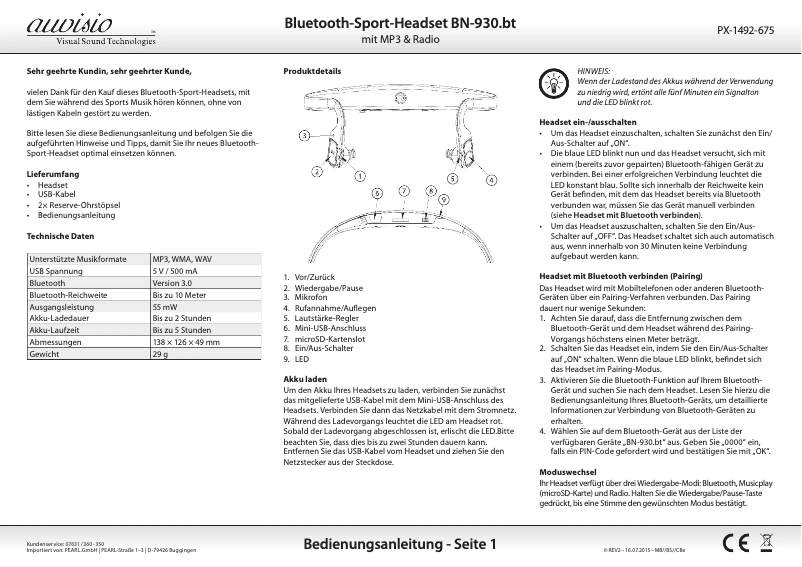 Page n°1 - Manuel utilisateur Auvisio BN-930