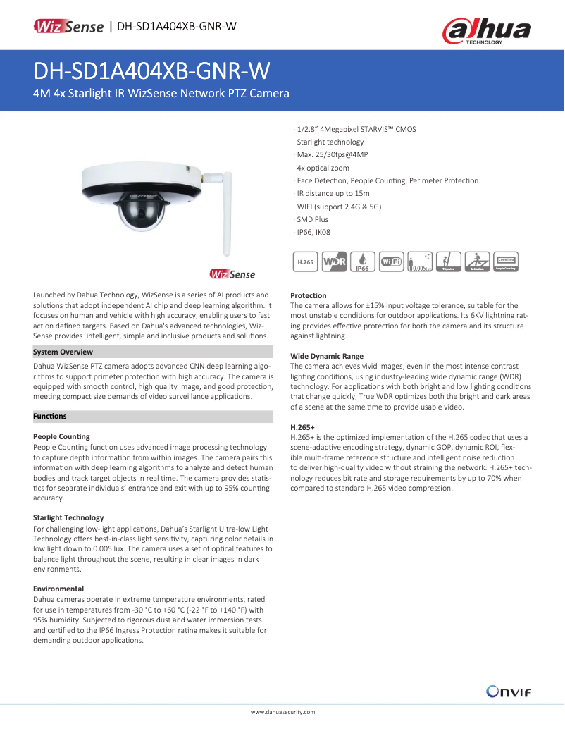 Page 1 de la notice Fiche technique Dahua Technology SD1A404XB-GNR-W