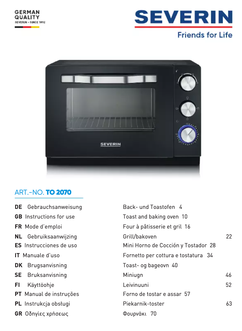 Image de la première page du manuel de l'appareil TO 2070