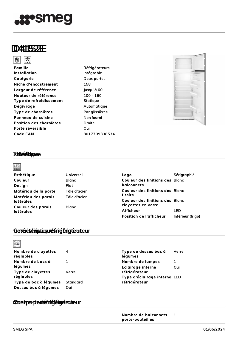Page n°1 - Fiche technique Smeg D4152E