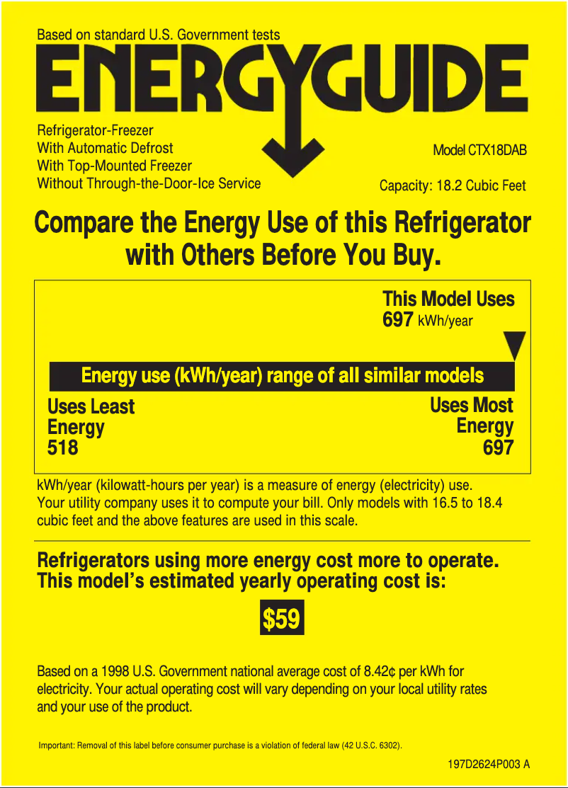 Page 1 de la notice Label énergétique Hotpoint CTX18DABAA