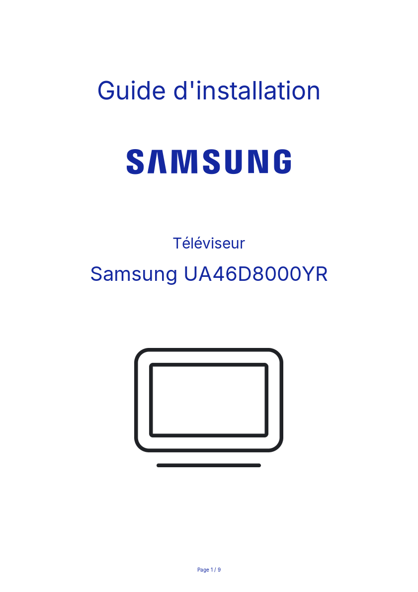 Page n°1 - Guide d'installation Samsung UA46D8000YR