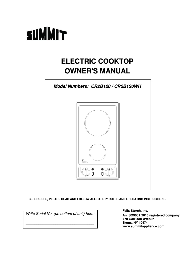 Image de la première page du manuel de l'appareil CR2B120WH