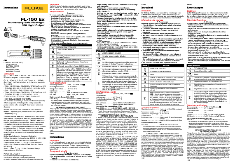 Page 1 de la notice Manuel utilisateur Fluke FL-150 EX