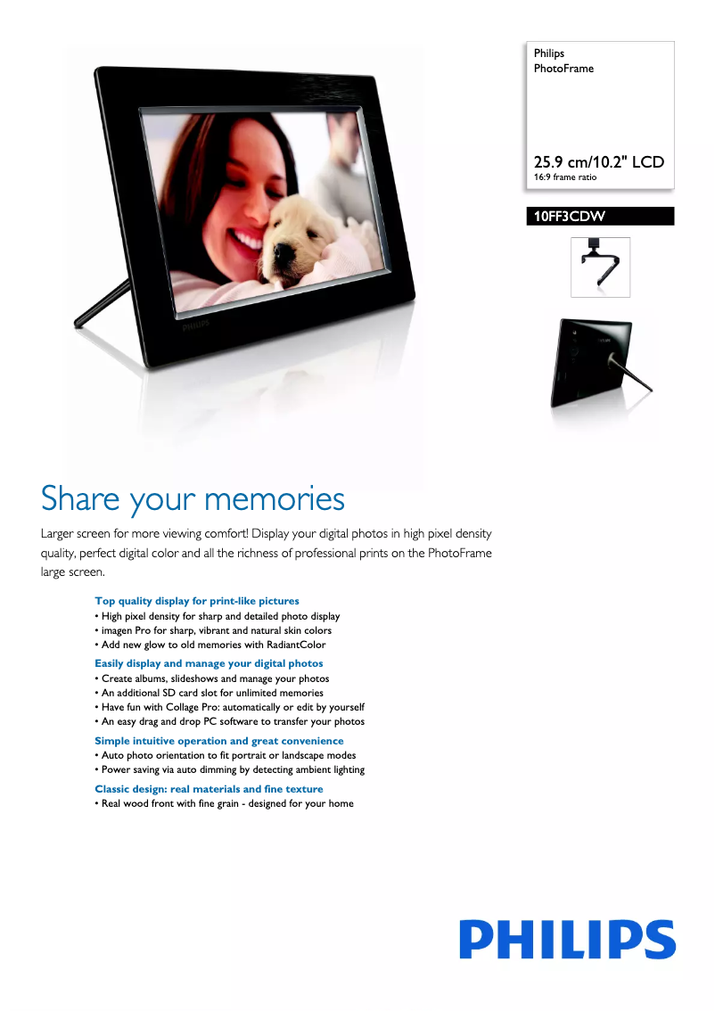 Page 1 de la notice Brochure Philips 10FF3CDW