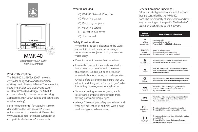 Page 1 de la notice Manuel utilisateur JL Audio MMR-40
