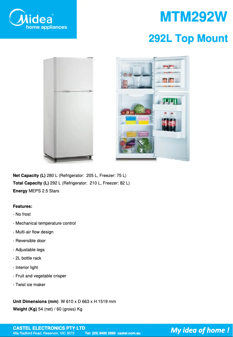 Page n°1 - Fiche technique Midea MTM292W