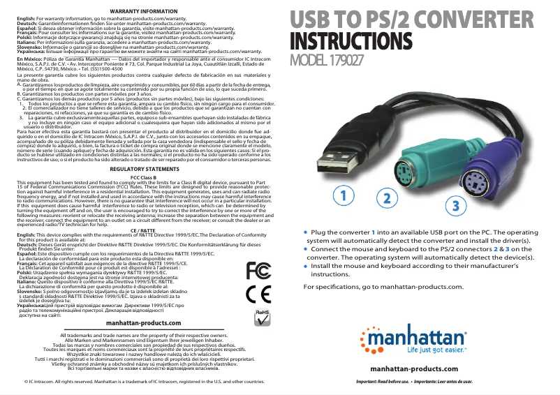 Page 1 de la notice Manuel utilisateur Manhattan 179027