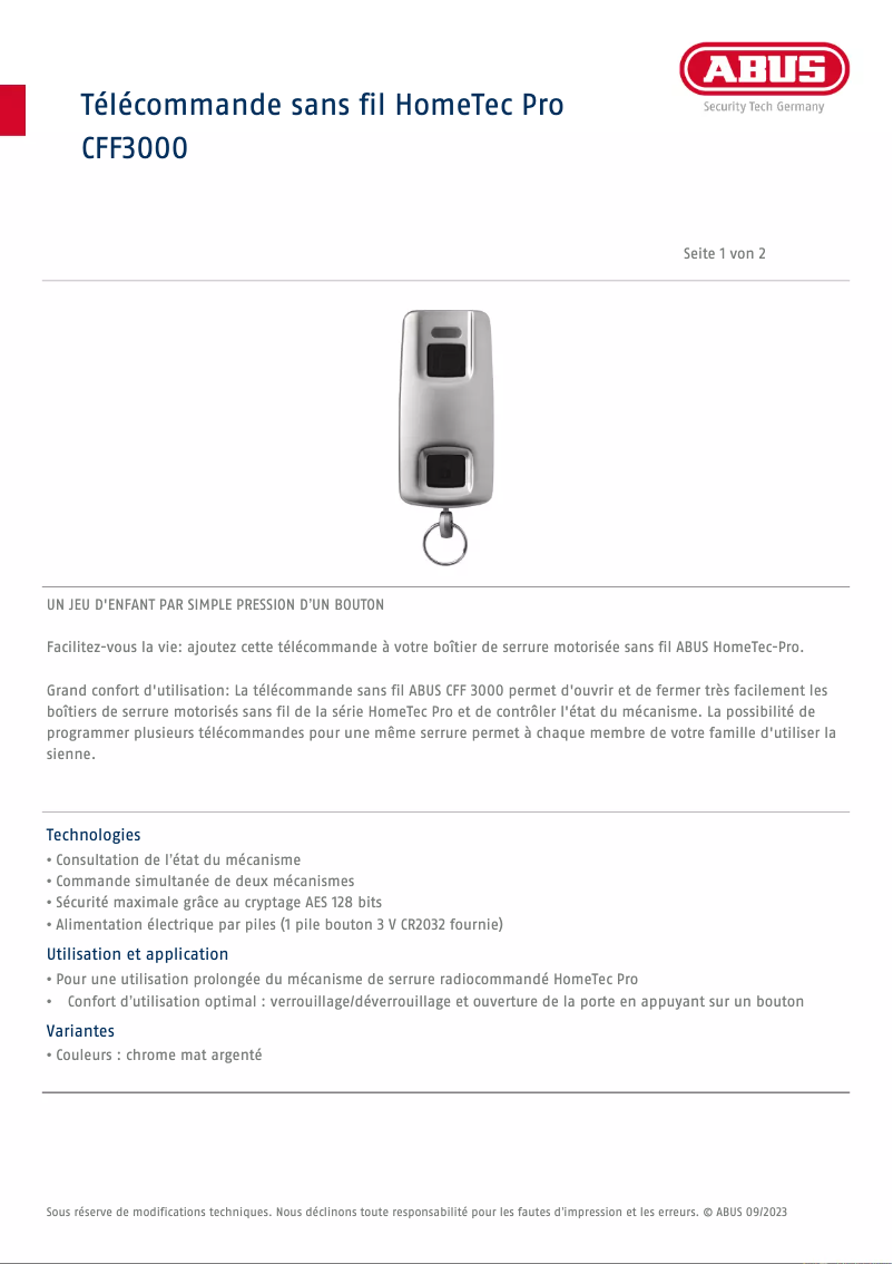 Image de la première page du manuel de l'appareil HomeTec Pro CFF3000