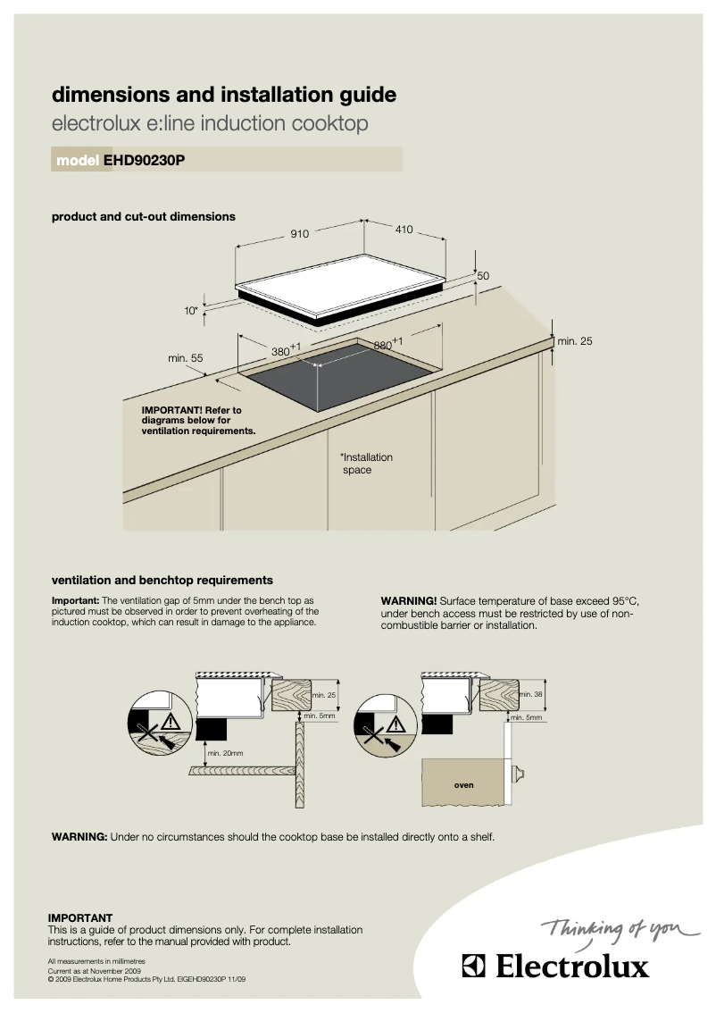 Page 1 de la notice Guide d'installation Electrolux EHD90230P