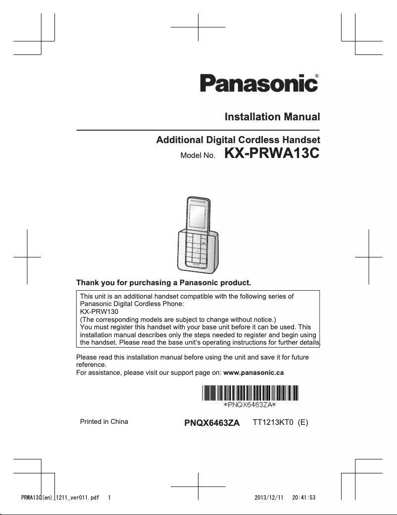 Página 1 del manual Manual de usuario Panasonic KX-PRWA13