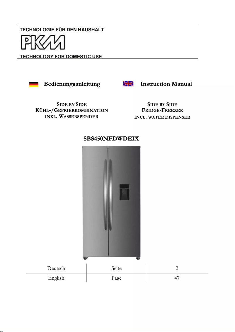Page 1 de la notice Manuel utilisateur PKM SBS450NFDWDEIX