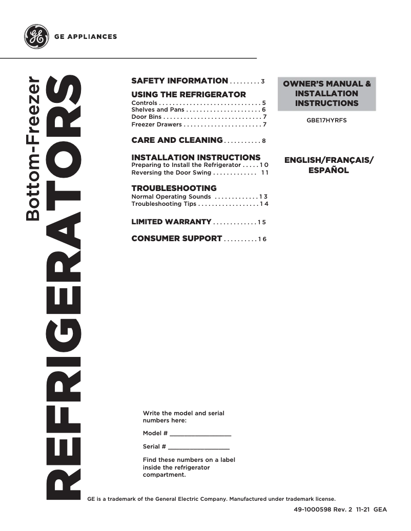 Imagen de la primera página del manual del dispositivo GBE17HYRFS