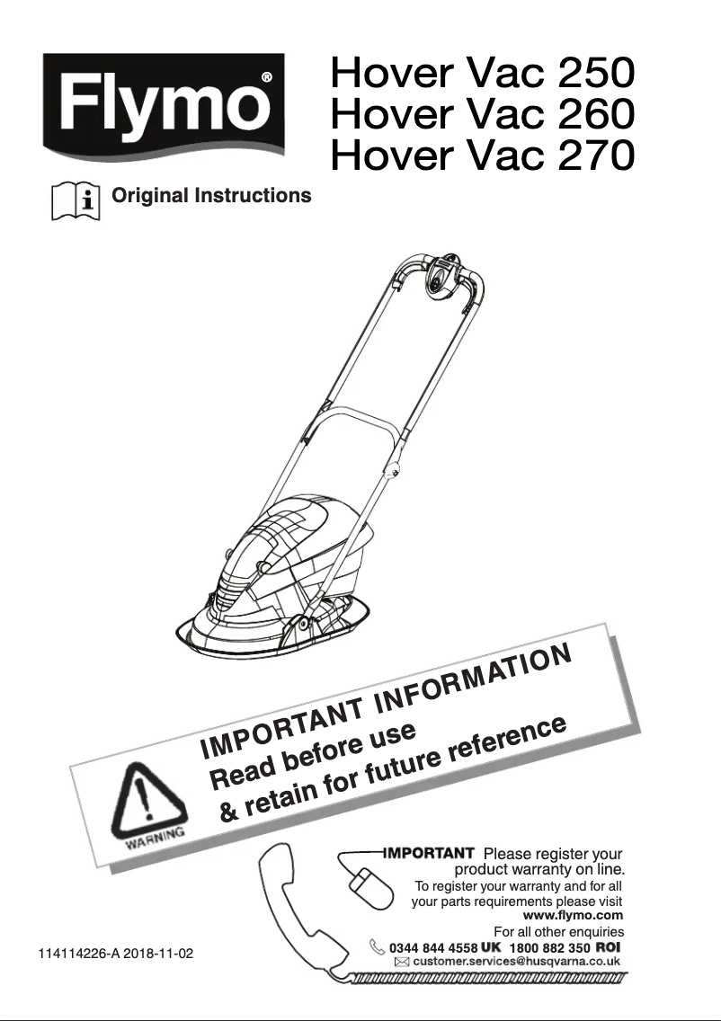 Image de la première page du manuel de l'appareil Hover Vac 250
