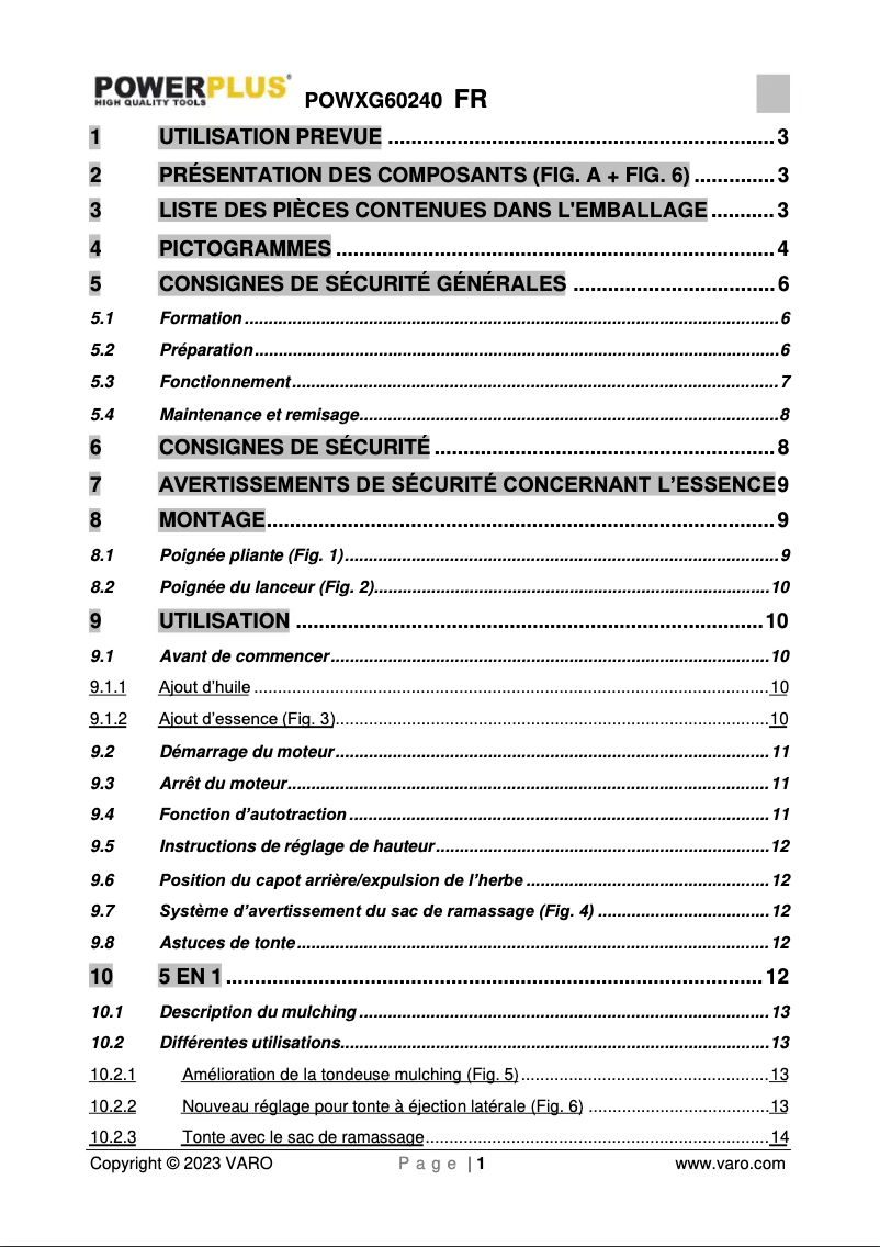 Image de la première page du manuel de l'appareil POWXG60240