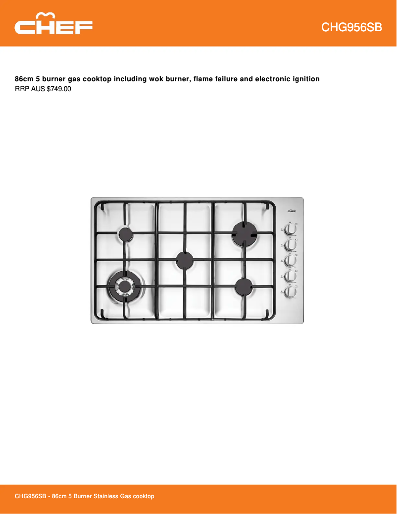 Page 1 de la notice Fiche technique Chef CHG956SB