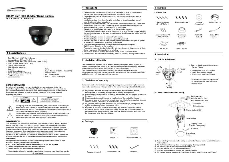 Page 1 de la notice Manuel utilisateur Speco Technologies H4FD1M